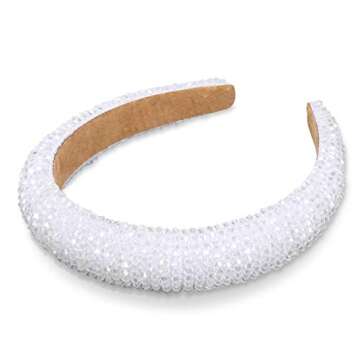Hestiasko Fashion Diamond Headbands - Sparkling Rhinestone Headband Bling Hair Bands Durable Handmade Hairbands for Women Girls, White