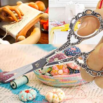 BIHRTC Vintage European Style Plum Blossom Scissors for Embroidery, Sewing, Craft, Art Work & Everyday Use (Silver)