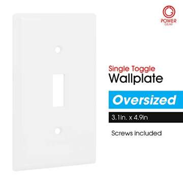 Power Gear Single Oversized Wall Plate Cover, 1 Gang, Light switch cover, 3.1” x 4.9”, Outlet Covers, Screws Included, White, 30598
