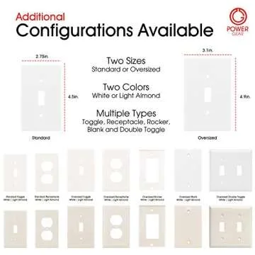 Power Gear Single Oversized Wall Plate Cover, 1 Gang, Light switch cover, 3.1” x 4.9”, Outlet Covers, Screws Included, White, 30598