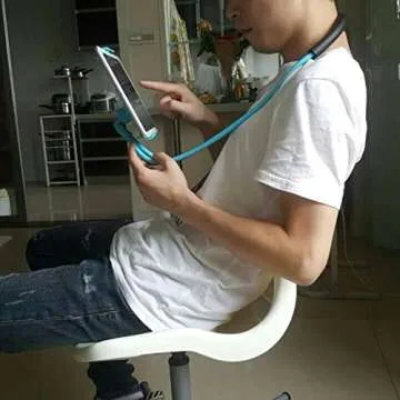 Flexible Long Arms Stand Clip Holder,Hanging on Neck Universal Lounger's Bracket for Mobile Phone Tablet PC Desktop(Black)