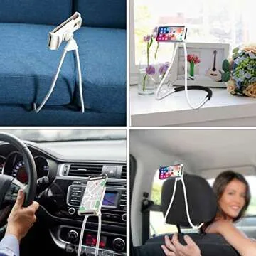 Flexible Long Arms Stand Clip Holder,Hanging on Neck Universal Lounger's Bracket for Mobile Phone Tablet PC Desktop(Black)