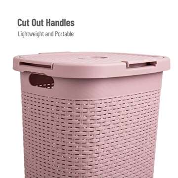 Mind Reader 60L Slim Laundry Hamper, Clothes Basket, Lid, Wicker Design, Plastic, 17.65"L x 13.75"W x 24.15"H, Pink