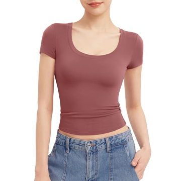 PUMIEY Scoop Neck Short Sleeve T-Shirts for Women