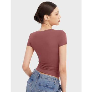 PUMIEY Scoop Neck Short Sleeve T-Shirts for Women