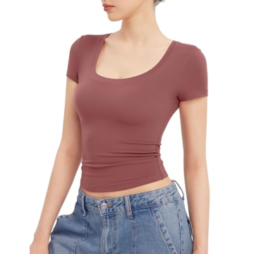 PUMIEY Scoop Neck Short Sleeve T-Shirts for Women