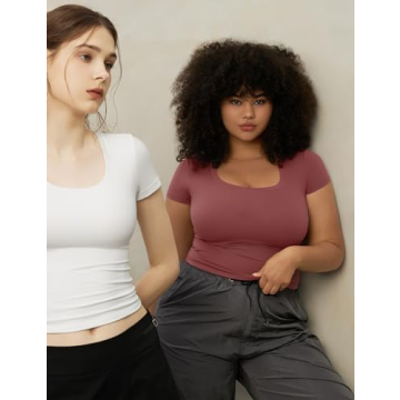 PUMIEY Scoop Neck Short Sleeve T-Shirts for Women