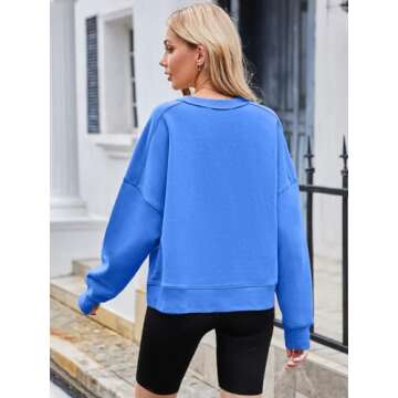 MEROKEETY Women's Oversized Cropped Sweatshirts Crewneck Fleece Workout Pullover Sweater Fall Outfits, Blue, S