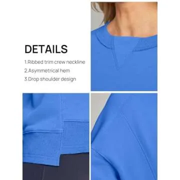 MEROKEETY Women's Oversized Cropped Sweatshirts Crewneck Fleece Workout Pullover Sweater Fall Outfits, Blue, S