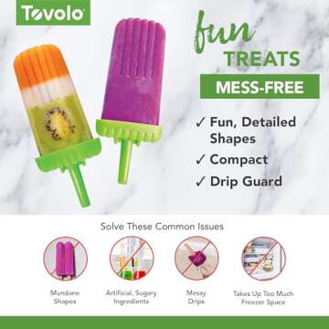 Tovolo Traditional Popsicle Making Tray Ice Pop Molds, Set of 6, Green