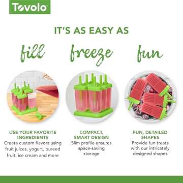 Tovolo Traditional Popsicle Making Tray Ice Pop Molds, Set of 6, Green