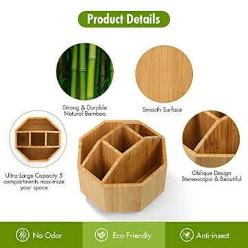 Bamboo Rotating Desk Organizer for Art and Makeup