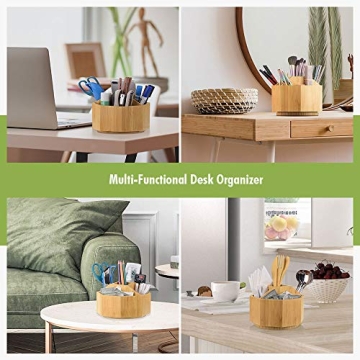 Bamboo Rotating Desk Organizer for Art and Makeup