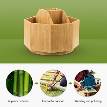 Bamboo Rotating Desk Organizer for Art and Makeup