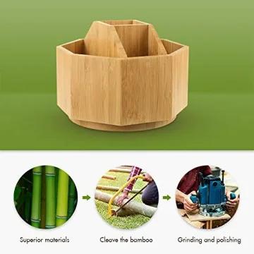 Bamboo Rotating Desk Organizer for Art and Makeup