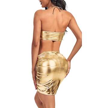 Metallic Swimsuit Sarong Mini Skirt for Women - Sexy Rave Bikini Beach Cover-up Swim Short Wrap Bathing Suit(Gold, S, 10252e)
