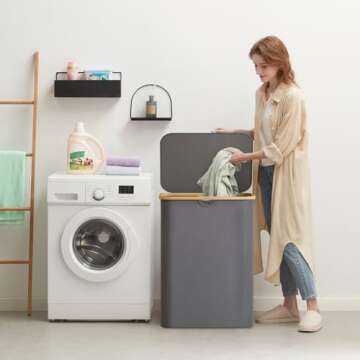 Lifewit 150L Laundry Basket with Lid, Clothes Hampers for Laundry with Bamboo Handles and 2 Removabl...