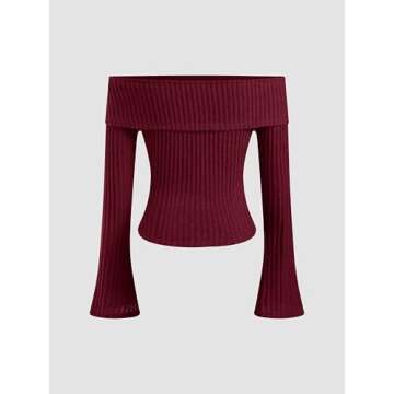 CIDER Off The Shoulder Tops for Womens Sexy Long Sleeve Going Out Tops Knit Cropped Top Trendy Slim Fit