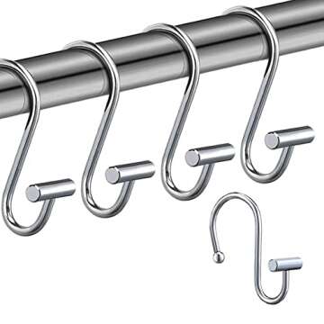 Gracelife Shower Curtain Hooks,Set of 12 Rust Resistant Metal Shower Curtain Rings for Bathroom,T-Bar Decorative Hooks Hangers for Shower Rod (Chrome)