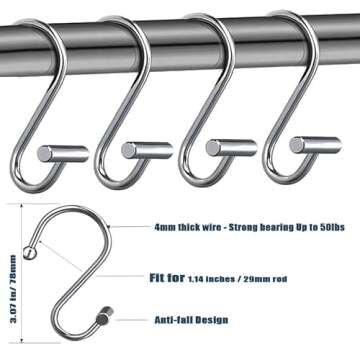 Gracelife Shower Curtain Hooks,Set of 12 Rust Resistant Metal Shower Curtain Rings for Bathroom,T-Bar Decorative Hooks Hangers for Shower Rod (Chrome)