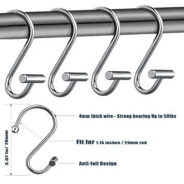Gracelife Shower Curtain Hooks,Set of 12 Rust Resistant Metal Shower Curtain Rings for Bathroom,T-Bar Decorative Hooks Hangers for Shower Rod (Chrome)