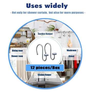 Gracelife Shower Curtain Hooks,Set of 12 Rust Resistant Metal Shower Curtain Rings for Bathroom,T-Bar Decorative Hooks Hangers for Shower Rod (Chrome)