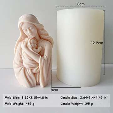 ZAKVOOR 3D Virgin Holding a Child Candle Mold Resin Casting Silicone Mold for DIY Aromatherapy Candl...