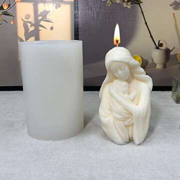 ZAKVOOR 3D Virgin Holding a Child Candle Mold Resin Casting Silicone Mold for DIY Aromatherapy Candles Wax Plaster Polymer Clay Decoration
