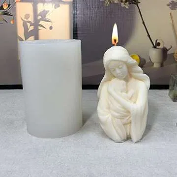 ZAKVOOR 3D Virgin Holding a Child Candle Mold Resin Casting Silicone Mold for DIY Aromatherapy Candles Wax Plaster Polymer Clay Decoration