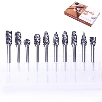 ATOPLEE 1/8" Shank Carbide Burr Bits,10PCS Tungsten Carbide Rotary Tool Double Cut Deburring Bits fo...