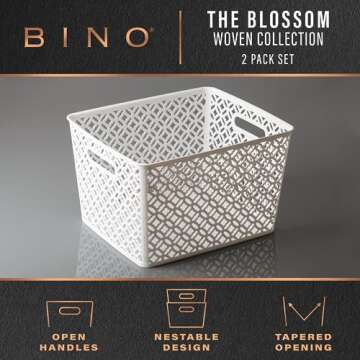 BINO l Plastic Storage Baskets, XLarge - White l THE BLOSSOM COLLECTION l Multi-Use Organizer Bin l ...