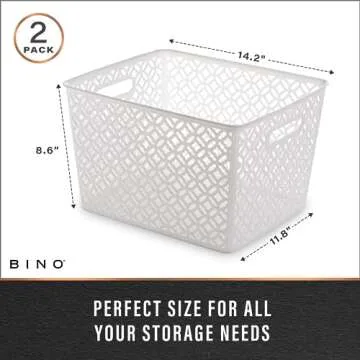 BINO l Plastic Storage Baskets, XLarge - White l THE BLOSSOM COLLECTION l Multi-Use Organizer Bin l Built-in Handles l Plastic Woven Basket for Organizing l Pantry & Home Organizing Basket