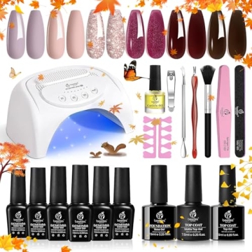 Beetles Pink Purple Gel Nail Polish kit with 48W Nail Lamp Glitter Fall Gel Polish Starter Kit Nail ...