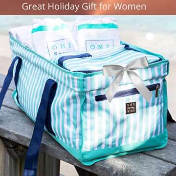 Savvy Beach Canvas Tote Bag with Beach Towel Set and Cooler Bag, Oversized Waterproof Bag for Women,...
