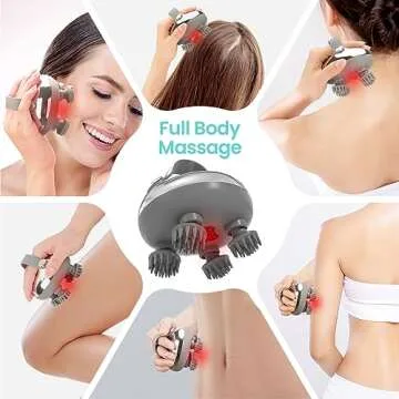 Portable Electric Scalp Massager, Rechargeable IPX7 Waterproof Scalp Massager w/ 100 Kneading Nodes, 3 Speed Modes, 2 Sets Massage Styles for Body Massage & Face Cleaning- Women,Men,Pets (Silver）