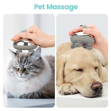 Portable Electric Scalp Massager, Rechargeable IPX7 Waterproof Scalp Massager w/ 100 Kneading Nodes, 3 Speed Modes, 2 Sets Massage Styles for Body Massage & Face Cleaning- Women,Men,Pets (Silver）