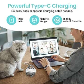 Portable Electric Scalp Massager, Rechargeable IPX7 Waterproof Scalp Massager w/ 100 Kneading Nodes, 3 Speed Modes, 2 Sets Massage Styles for Body Massage & Face Cleaning- Women,Men,Pets (Silver）