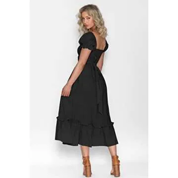 ZAFUL 2023 Boho Maxi Dress for Women A Line Tie Waist Summer Dress Deep V Neck Smocked Wrap Dress