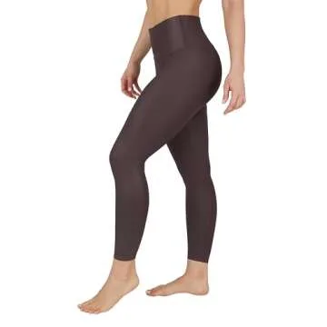 90 Degree By Reflex Womens High Waist High Shine Faux Leather Disco Ankle Leggings - Chocolate Torte - Medium