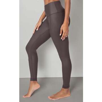 90 Degree By Reflex Womens High Waist High Shine Faux Leather Disco Ankle Leggings - Chocolate Torte - Medium