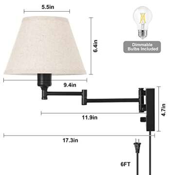 TRLIFE Dimmable Wall Sconce Set, Plug in Swing Arm