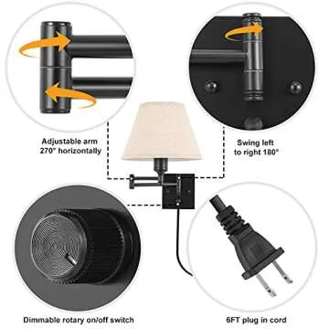 TRLIFE Dimmable Wall Sconce Set, Plug in Swing Arm