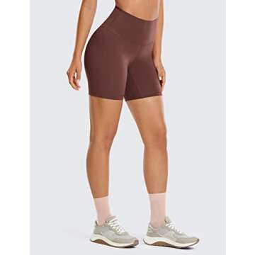 CRZ YOGA Women's Brushed Naked Feeling Biker Shorts 6'' - High Waist Matte Workout Gym Running Spandex Taupe Large