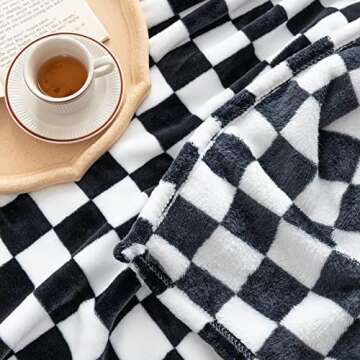 LOMAO Throw Blankets Flannel Blanket with Checkerboard Grid Pattern Soft Throw Blanket for Couch, Bed, Sofa Luxurious Warm and Cozy for All Seasons (Black, 50"x60")