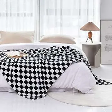 LOMAO Throw Blankets Flannel Blanket with Checkerboard Grid Pattern Soft Throw Blanket for Couch, Bed, Sofa Luxurious Warm and Cozy for All Seasons (Black, 50"x60")