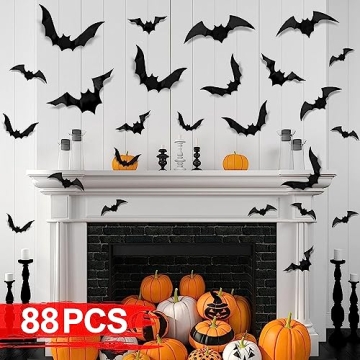 Spooky 88 Pcs PVC Halloween Bat Wall Decor