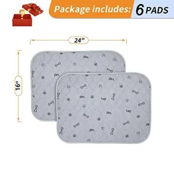 Washable Pee Pads for Dogs, 6Pack Reusable Puppy Pads, Absorbent Whelping Pads with Bone Print, Non-Slip Waterproof Pet Training Pads for Couch, Crate, Potty Training 16x24