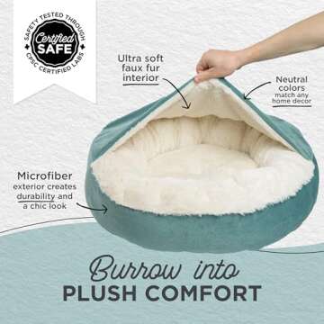 Best Friends by Sheri Cozy Cuddler Ilan Covered Cat and Dog Bed with Attached Blanket, Tide Pool Blue, 24"x24"