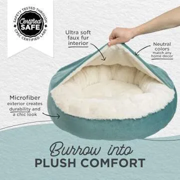 Best Friends by Sheri Cozy Cuddler Ilan Covered Cat and Dog Bed with Attached Blanket, Tide Pool Blue, 24"x24"