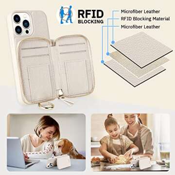 CUSTYPE iPhone 13 Pro Max Case (6.7 inch) with Wrist, Wallet Case for Women, RFID Blocking, Camera Protection, Diamond Ring, TPU & Leather, Card Holder Bracelet